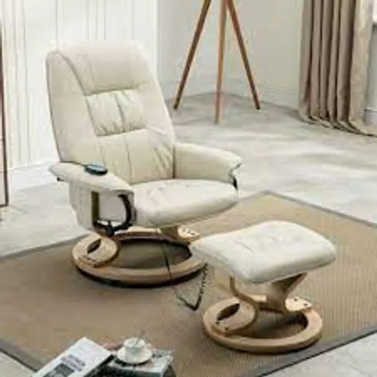 BOXED CREAM FAUX LEATHER SWIVEL MASSAGE RECLINER CHAIR (1 BOX)