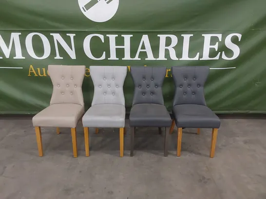 4 X ASSORTED DESIGNER BEWLEY LEATHER BUTTON BACK DINING CHAIRS // COLOURS VARY