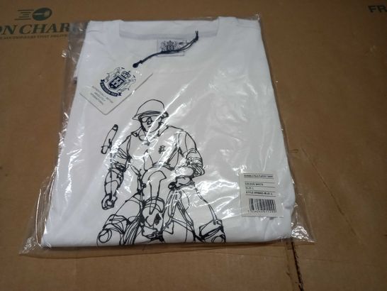 BAGGED HURLINGTON SCRIBBLE POLO PLAYER T-SHIRT IN WHITE - L