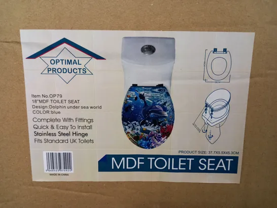 BOXED MDF TOILET SEAT - BLUE UNDER SEA DOLPHIN