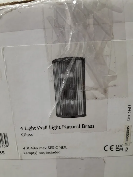 BOXED DAR LIGHTING ELEANOR 4-LIGHT WALL LIGHT IN NATURAL BRASS GLASS 