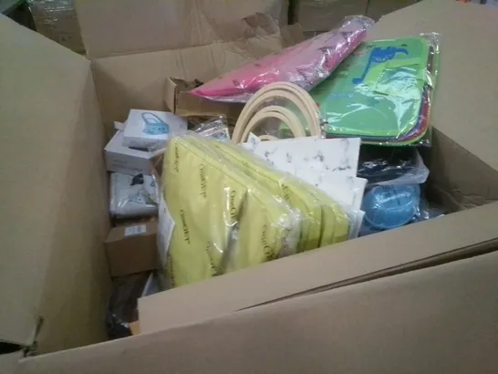 PALLET OF ASSORTED ITEMS TO INCLUDE CEREAL, KEYBOARDS, LAPTOP SLEEVES, FACEMASKS, TYRE INFLATORS ETC 