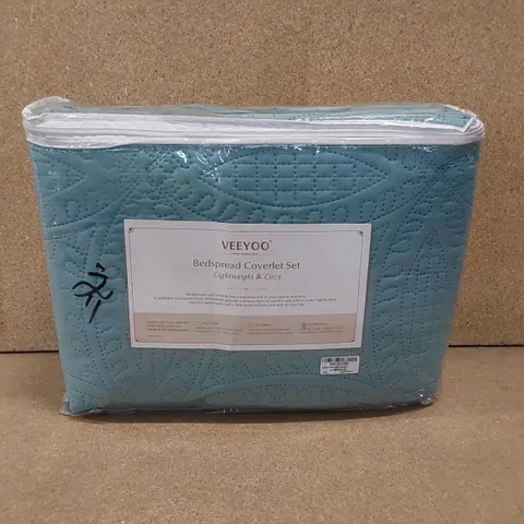 VEEYOO KING SIZE BEDSPREAD COVERLET SET - TURQUOISE 