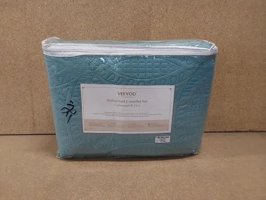 VEEYOO KING SIZE BEDSPREAD COVERLET SET - TURQUOISE 