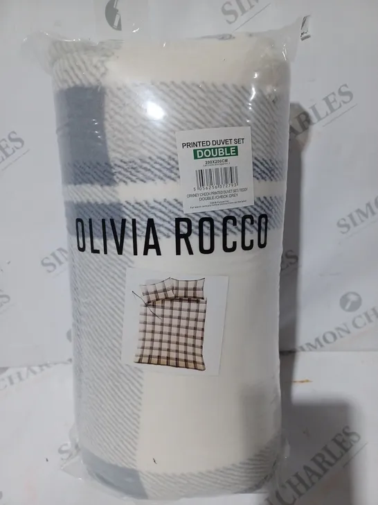 OLIVIA ROCCO PRINTED DUVET SET IN CHECK GREY - DOUBLE SIZE