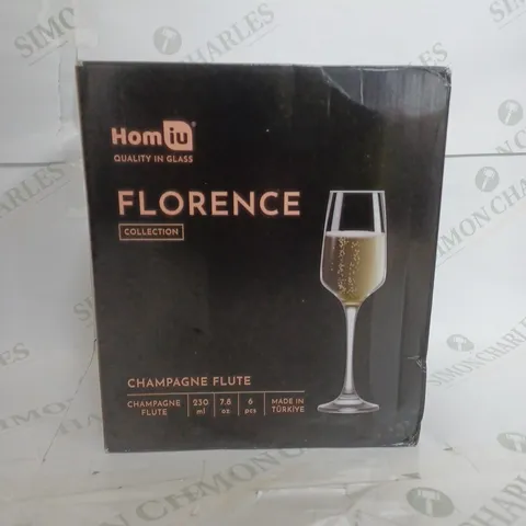BOXED HOMIU FLORENCE CHAMPAGNE FLUTE 6 PEICES - COLLECTION ONLY