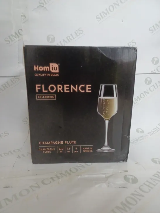 BOXED HOMIU FLORENCE CHAMPAGNE FLUTE 6 PEICES - COLLECTION ONLY