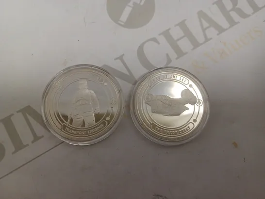 TWO MANDALORIAN COLLECTABLE COINS INCLUDING TRANSPORT TROOPER AND THE RAZOR CREST