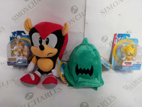 SET OF 4 SONIC THE HEADHOG ITEMS TO INCLUDE - PLUSHY MIGHTY - PLUSHY JADE WHISP - JAKKS SUPER SONIC FIGURE ECT 