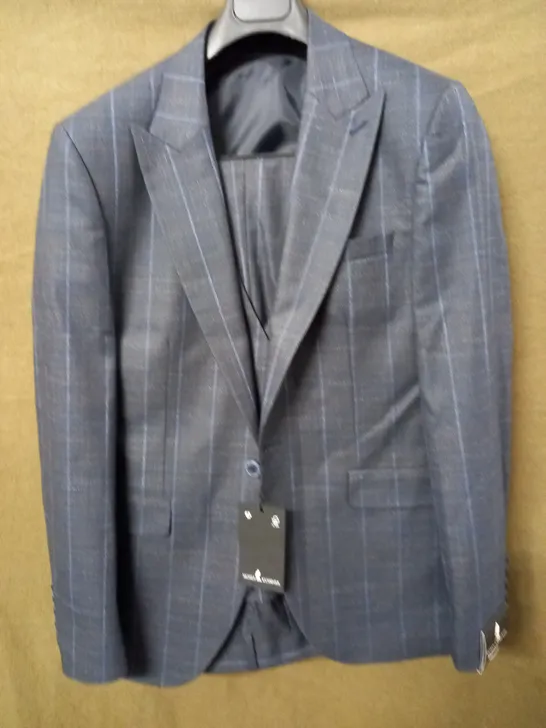 MOSES KUSHNER BLUE CHECK 3-PIECE SUIT - JACKET 46 TROUSERS 56