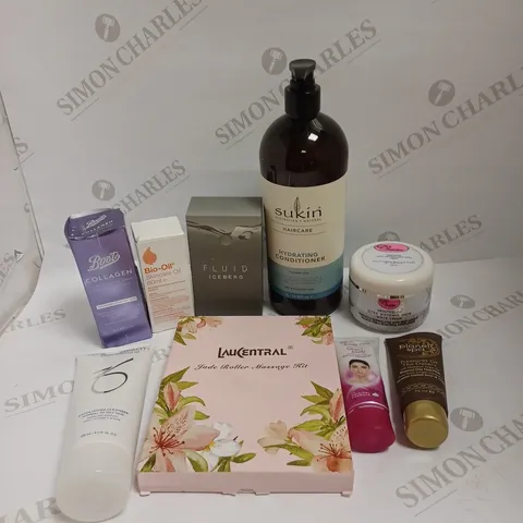 BOX OF APPROXIMATELY 20 ASSORTED HEALTH & BEAUTY ITEMS TO INCLUDE COLLAGEN YOUTH ACTIVATING SERUM, BIO-OIL SKINCARE OIL, SUKIN HYDRATING CONDITIONER ETC