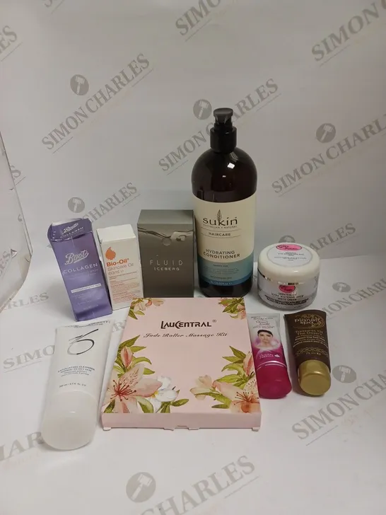 BOX OF APPROXIMATELY 20 ASSORTED HEALTH & BEAUTY ITEMS TO INCLUDE COLLAGEN YOUTH ACTIVATING SERUM, BIO-OIL SKINCARE OIL, SUKIN HYDRATING CONDITIONER ETC