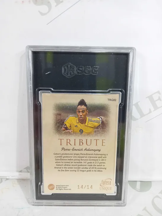 SGC 2022-23 FUTERA WORLD FOOTBALL TRG02 P. EMERICK EUBAMEYANG UNIQUE TRIBUTE 23KT GOLD FRAMED 14/14 - GRADE 8.5