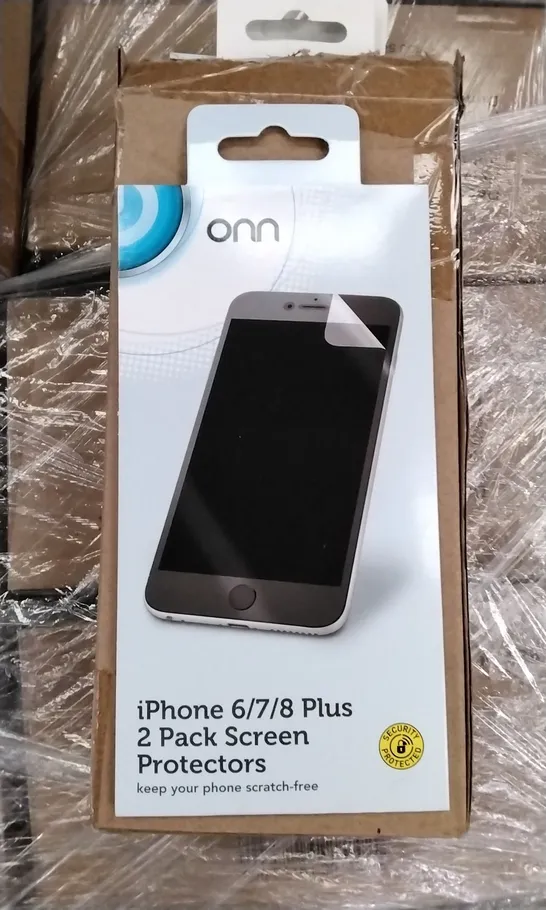 BRAND NEW PALLET OF APPROXIMATELY 400 BOXES CONTAINING 6 IPHONE 6/7/8 PLUS 2 PACK SCREEN PROTECTORS