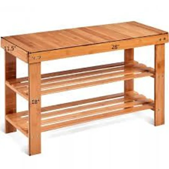 BOXED COSTWAY 3-TIER BAMBOO SHOE BENCH SHOE RACK SHELF ORGANIZER ENTRYWAY BENCH STAND DISPLAY - NATURAL