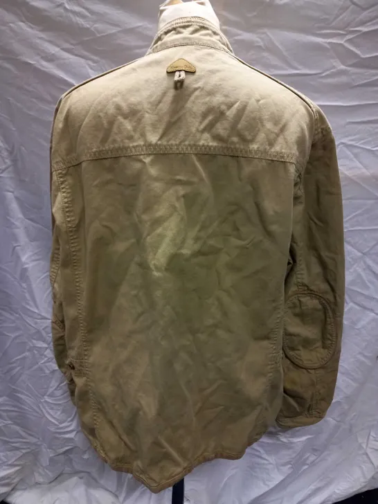 MASSIMO DUTTI KHAKI/ORANGE DENIM ZIP JACKET - SIZE XL