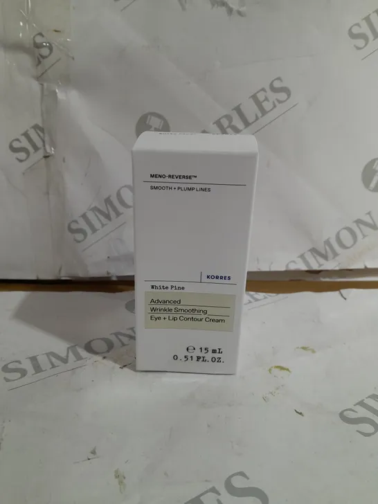 BOXED SEALED KORRES WHITE PINE MENO-REVERSE EYE AND LIP CREAM - 15ML