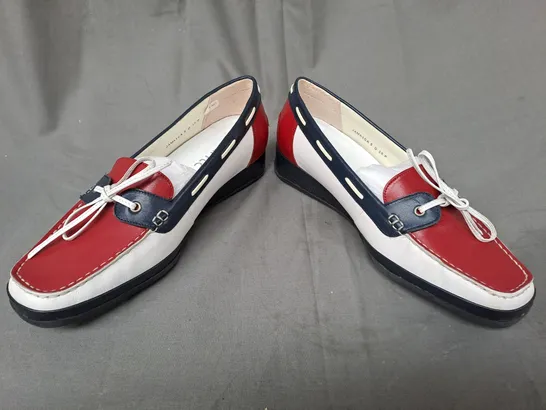 BOXED PAIR OF VAN DAL JAMAICA SHOES IN RED/WHITE/NAVY SIZE 5