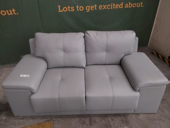 DESIGNER LIGHT GREY LEATHER 2 SEATER SOFA