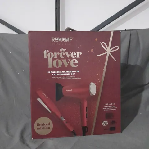 BOXED REVAMP PROFESSIONAL THE FOREVER LOVE PROGLOSS RADIANCE DRYER AND STRIGHTENER SET 