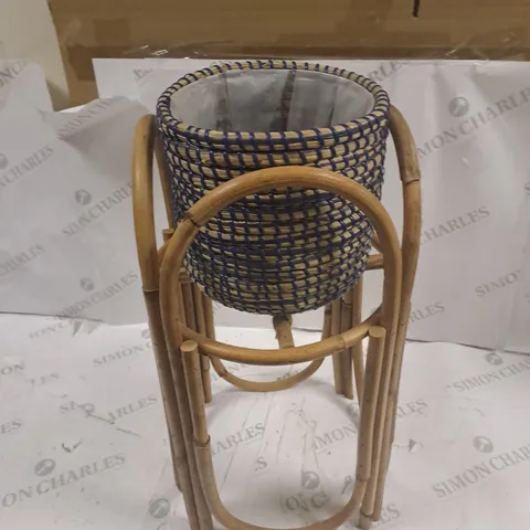 WOODEN STAND AND WEAVED PLANT POT