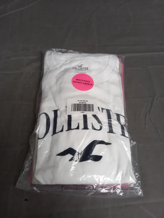 HOLLISTER COTTON TSHIRT MULTIPACK IN WHITE/GREEN/PINK SIZE L