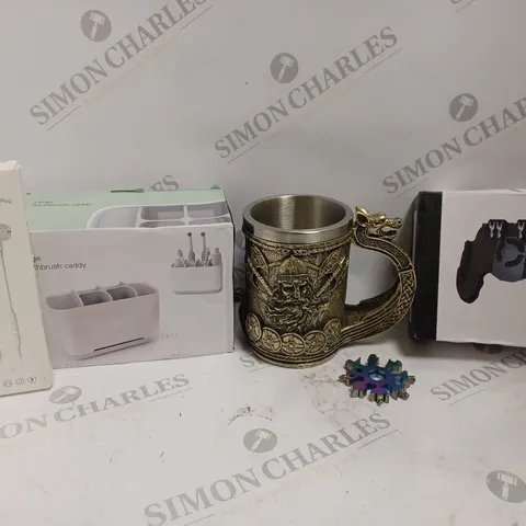 BOX OF APPROX 7 ASSORTED ITEMS TO INCLUDE - MEDIEVAL NORSE VIKING SHIP MUG - SNOWFLAKE MULTI TOOL - BENEWY PLUG IN EARPHONES ECT 