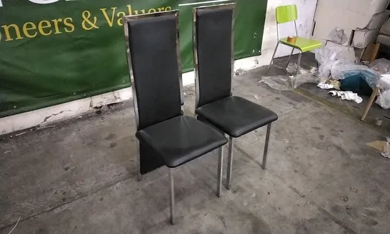 PAIR OF CELESTE BLACK LEATHER AND CHROME DINING CHAIRS