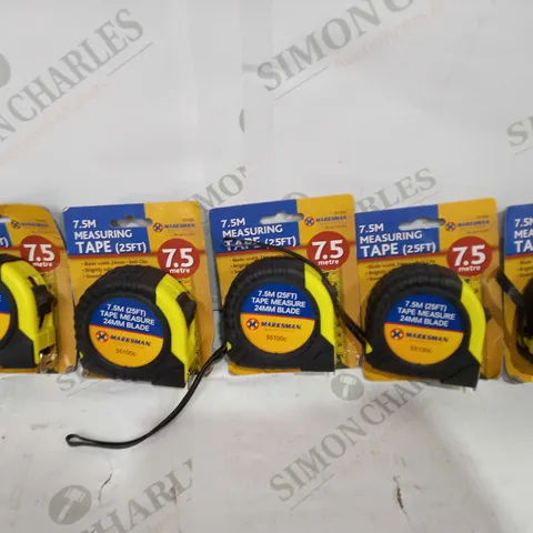 LOT TO CONTAIN 5 X ASSORTED MARKSMAN 7.5 METER TAPE MEASURES