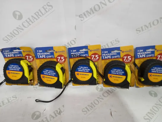 LOT TO CONTAIN 5 X ASSORTED MARKSMAN 7.5 METER TAPE MEASURES