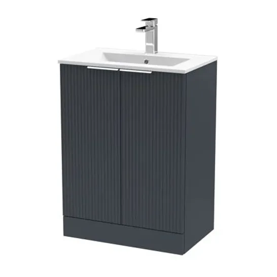 BOXED FLUTED 600MM FREE-STANDING SINGLE VANITY UNIT - ANTHRACITE (2 BOXES)