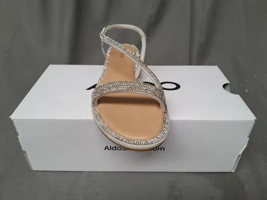 BOXED PAIR OF ALDO WICOREBETH OPEN TOE SANDALS IN DIAMANTE EFFECT UK SIZE 7