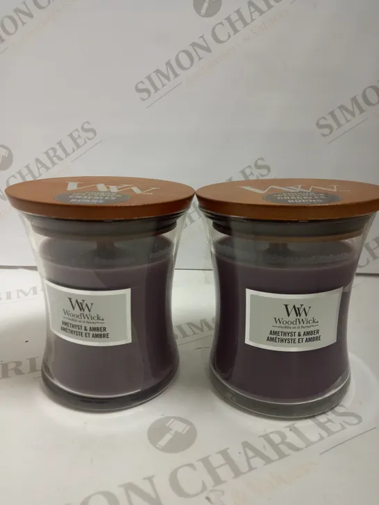 LOT OF 2 WOODWICK AMETHYST & AMBER - MEDIUM JAR - 275G 