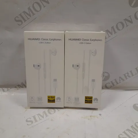 2 PAIRS OF WHITE HUAWEI CM33 USB TYPE-C IN-EAR HEADSETS