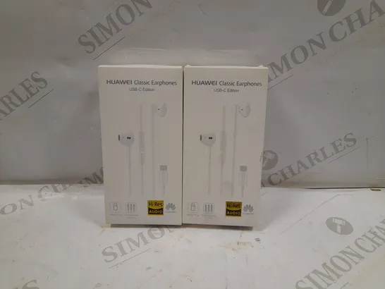 2 PAIRS OF WHITE HUAWEI CM33 USB TYPE-C IN-EAR HEADSETS