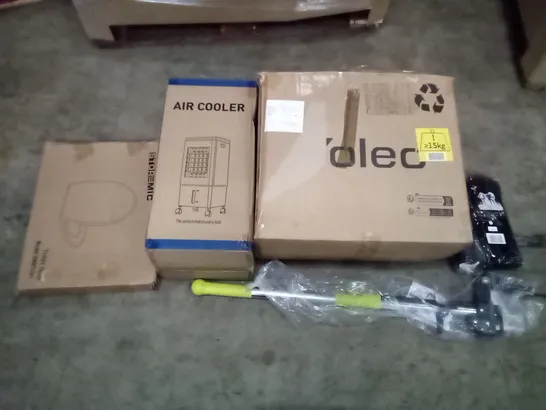 PALLET OF ASSORTED ITEMS INCLUDING STOREMIC TOILET SEAT, AIR COOLER, WEED EXTRACTOR, WORKOUT ACCESSORIES, GAMING CHAIR