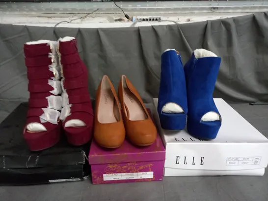 APPROXIMATELY 9 PAIRS OF ASSORTED SHOES IN VARIOUS STYLES AND SIZES