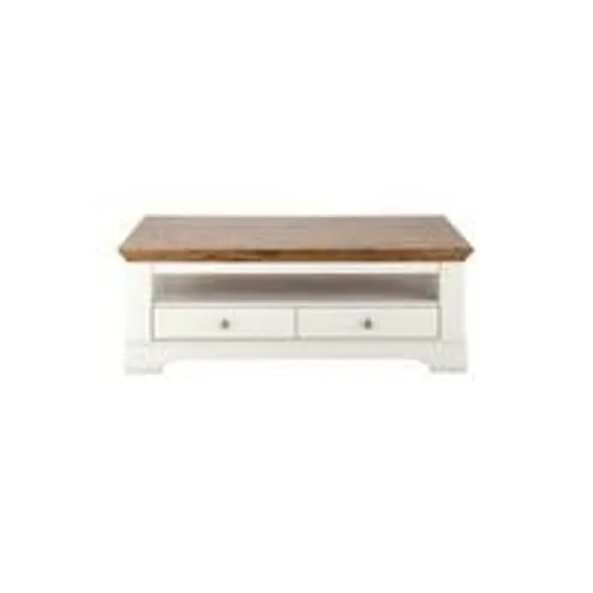 BOXED GRADE 1 WILTSHIRE CREAM AND OAK-EFFECT 2-DRAWER COFFEE TABLE (1 BOX) RRP £349.99