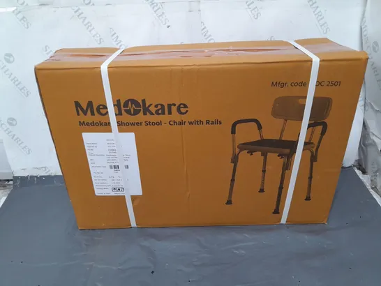 BOXED MEDOKARE SHOWER STOOL WITH RAILS 