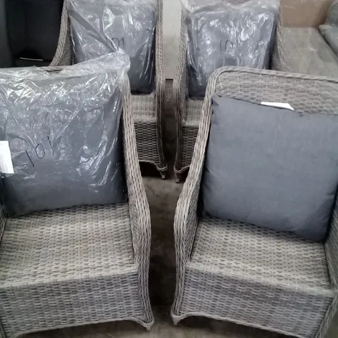 SET OF 4 HAMILTON GREY WICKER GARDEN ARMCHAIRS