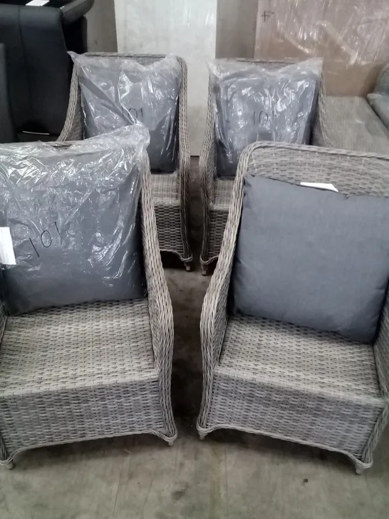 SET OF 4 HAMILTON GREY WICKER GARDEN ARMCHAIRS