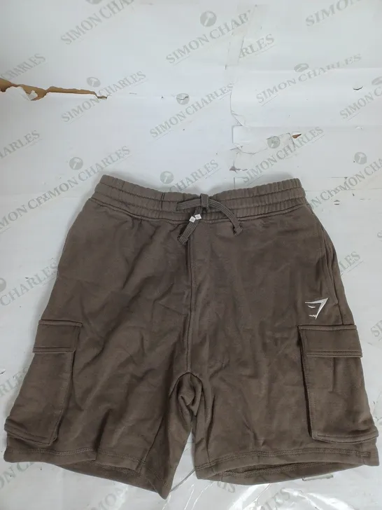 GYMSHARK JERSEY "CREST" CARGO SHORTS IN BROWN SIZE S