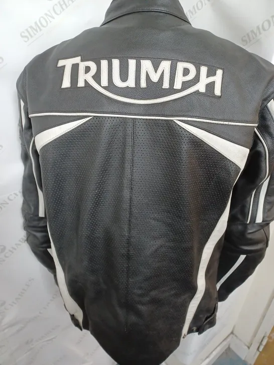 BLACK AND WHITE TRIUMPH BIKER JACKET SIZE 44-54