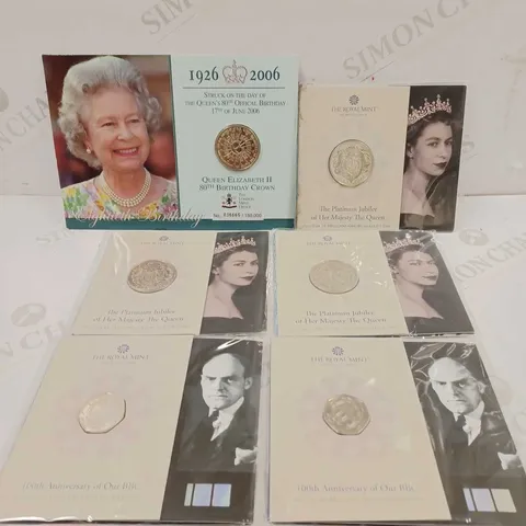 LOT TO CONTAIN 6 X ASSORTED ROYAL MINT COMMEMORATIVE COINS, DESIGNS VARY 