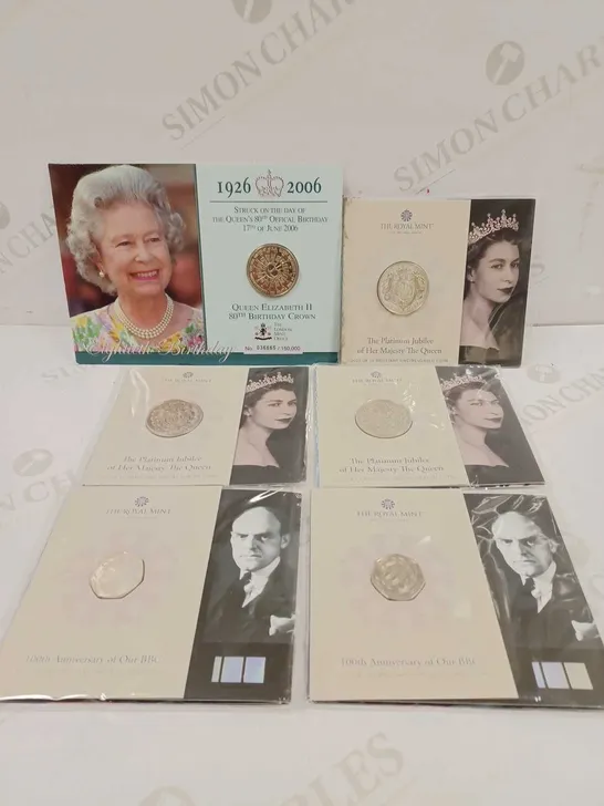 LOT TO CONTAIN 6 X ASSORTED ROYAL MINT COMMEMORATIVE COINS, DESIGNS VARY 