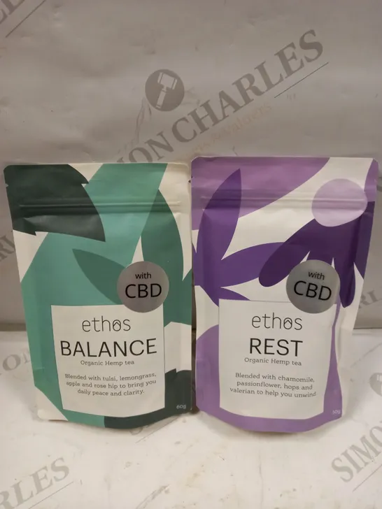 BOX OF APPROXIMATELY 15 ETHOS CBD ORGANIC HEMP TEA IN BALANCE & REST