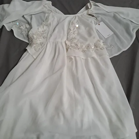 NEXT FLORAL EMBROIDED FRILL DRESS, WHITE - SIZE 6 YEARS 