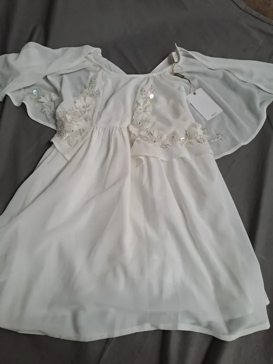 NEXT FLORAL EMBROIDED FRILL DRESS, WHITE - SIZE 6 YEARS 