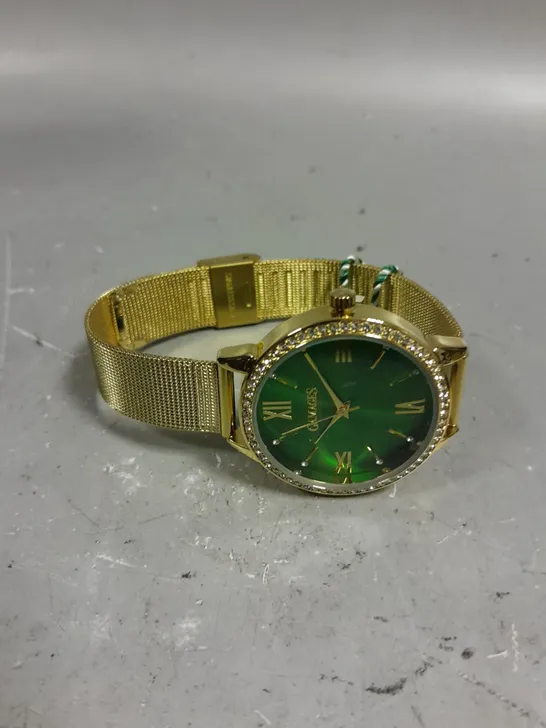 GAMAGES MIDNIGHT CRYSTAL GOLD GREEN DIAL WATCH 