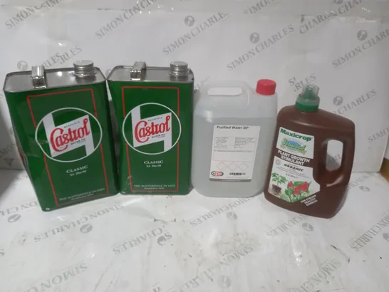 TOTE OF APPROXIMATELY 4 ASSORTED LIQUIDS TO INCLUDE CASTROL, PURIFIED WATER BP AND MAXICROP - COLLECTION  ONLY